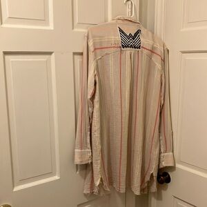 Striped Beach cover up or Shirt with Embroidered Detail